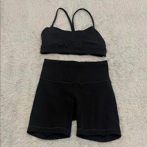 lululemon athletica Graphite Gray Flow Y Bra & Wunder Train 6”Shorts Set
